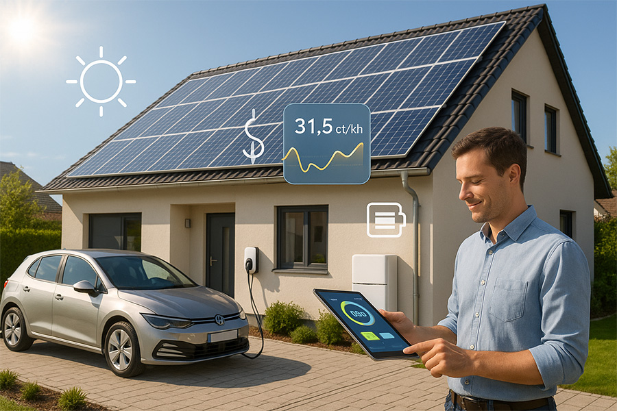 Photovoltaikanlage mit Smart Meter und Wallbox – Darstellung dynamischer Strompreise im Einsatz