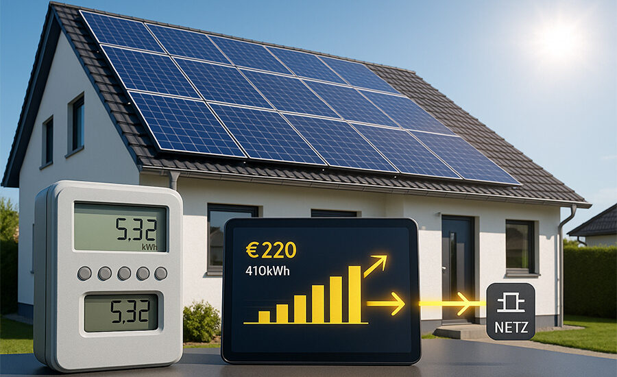 Digitale Anzeige des eingespeisten Solarstroms mit Ertragsübersicht – Einspeisevergütung 2025 visualisiert